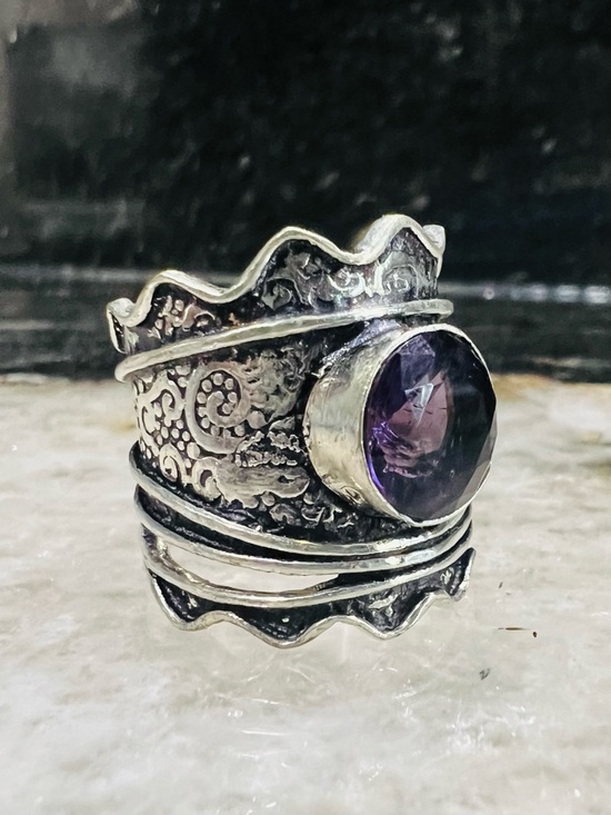 Jewelry - NWOT Amethyst and .925 Sterling Silver Ring Round Stone Statement Ring